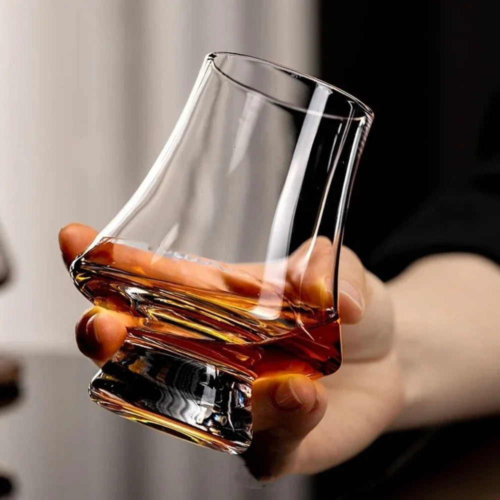 250ml Crystal Spirits Glass – Striped Texture Design, Side Profile
