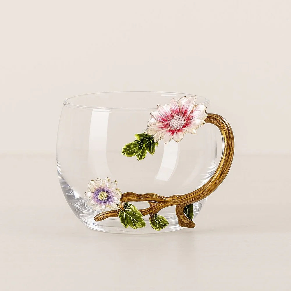 Artistic floral enamel tea cup ideal for gifting