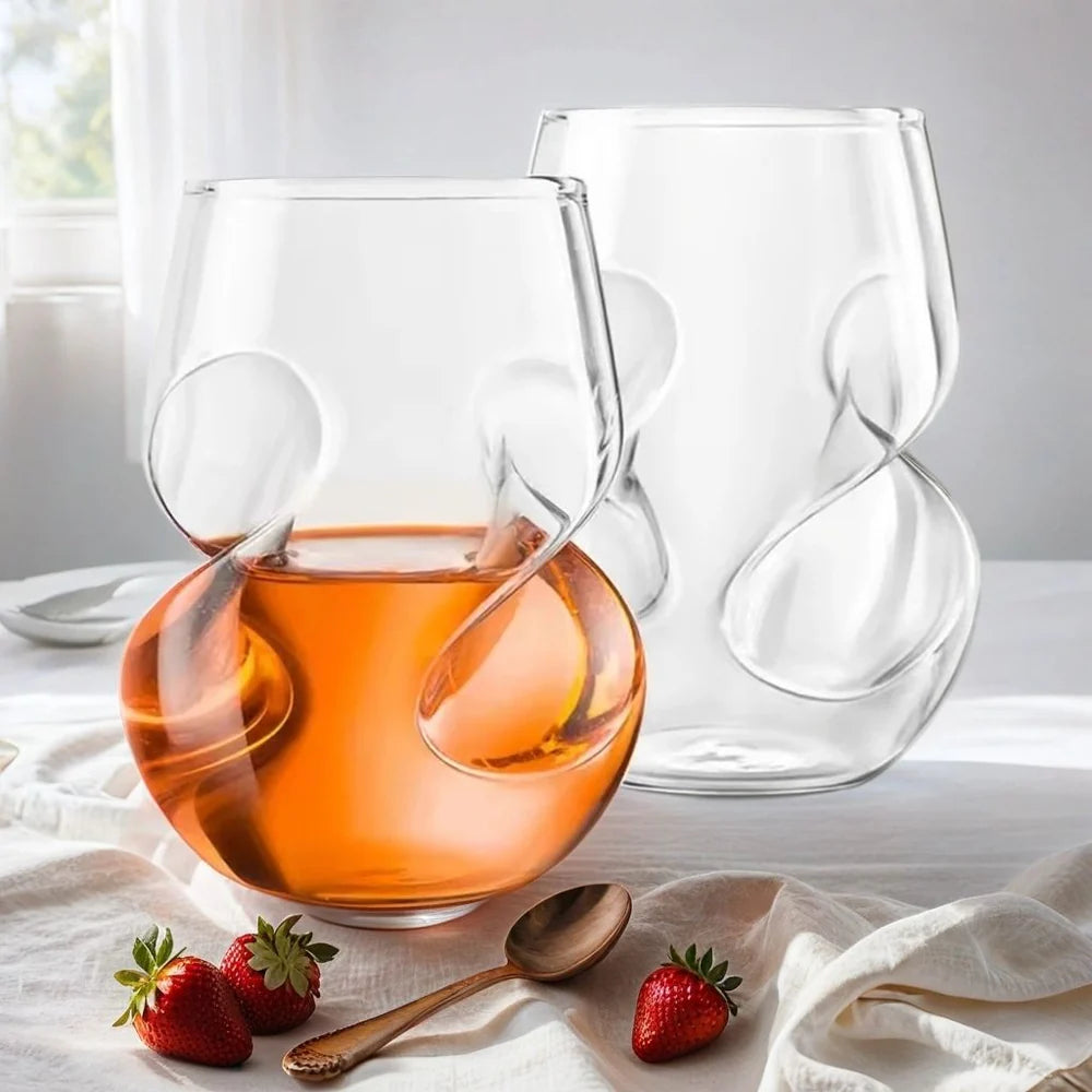Close-up of ergonomic twisted whiskey tumbler design