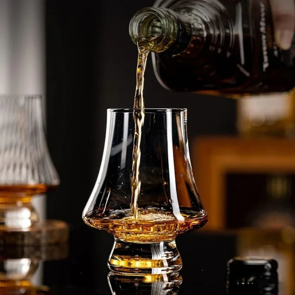 Crystal Whiskey Tasting Glass – Clear Finish with Curved Silhouette, Front View