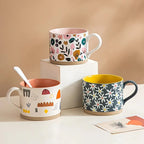 Decorative floral stoneware cup for daily use