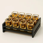 Elegant shot glasses with wooden stand for home bar