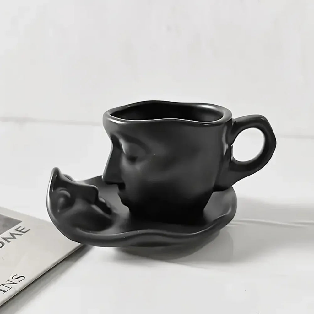 High-quality ceramic kissing cups for hot and cold drinks Black