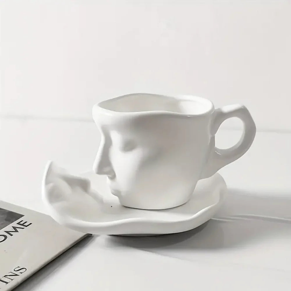 High-quality ceramic kissing cups for hot and cold drinks White