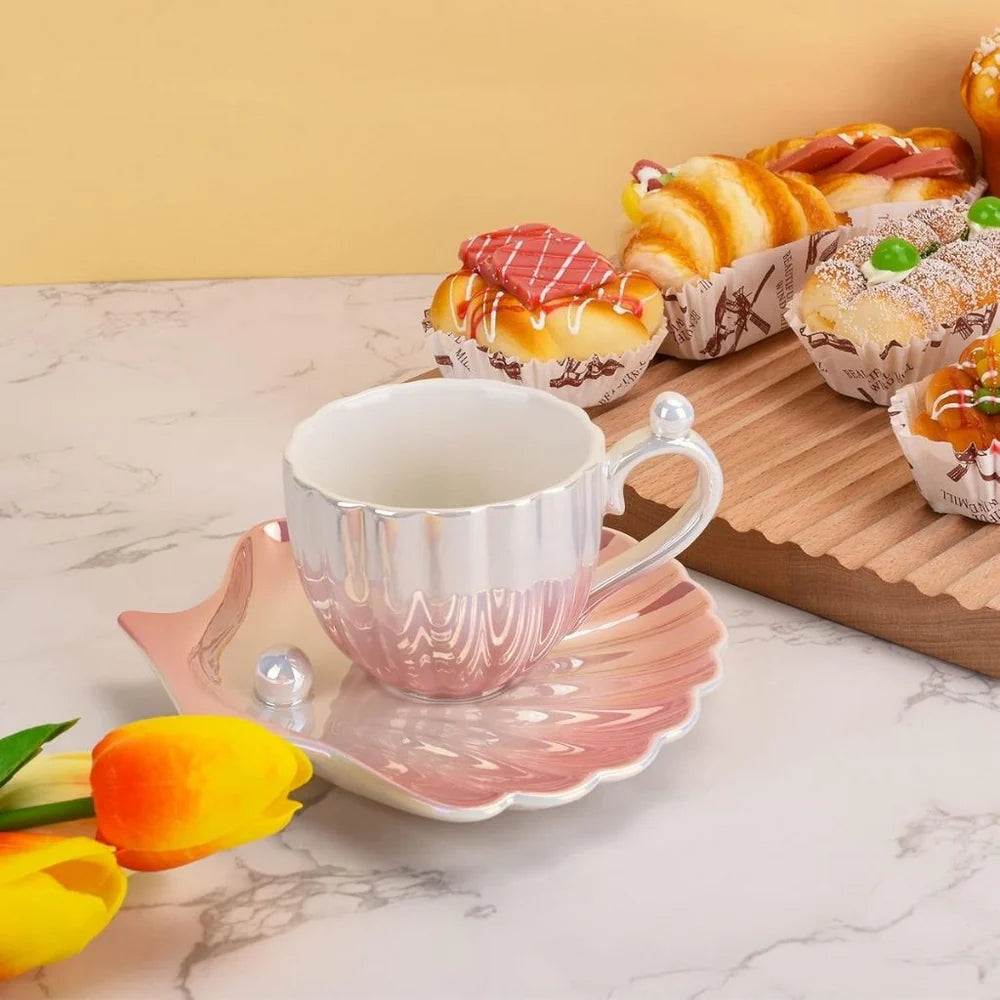 Iridescent glaze porcelain cup and saucer for espresso