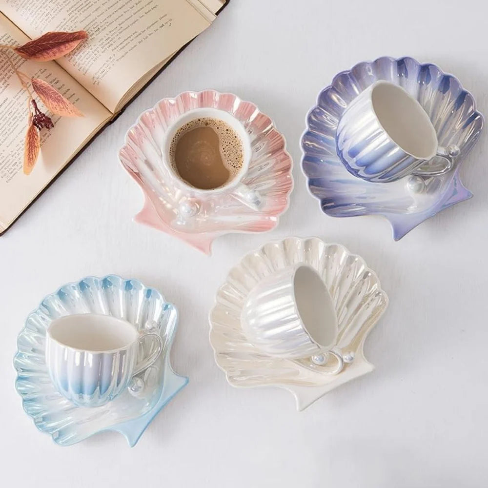 Marina Pearl seashell motif tea cup and saucer set