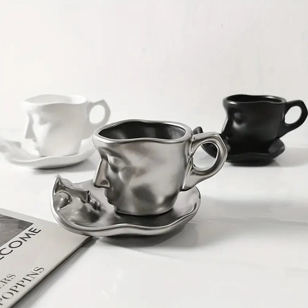 Stylish ceramic coffee cup and saucer set for couples